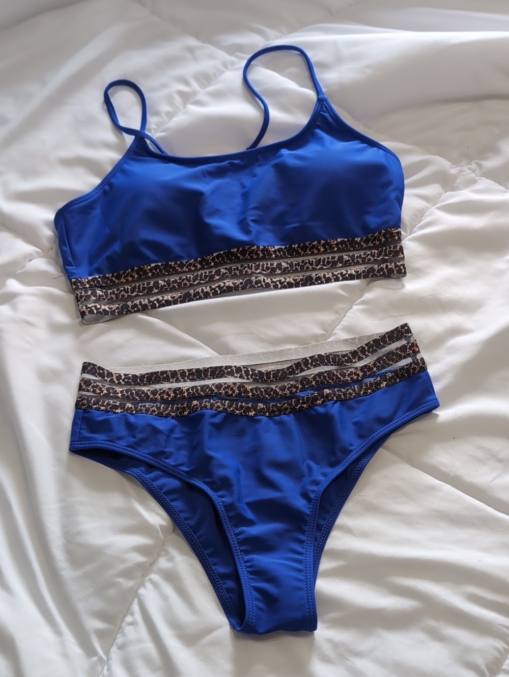 SHEIN Royal Blue Bikini Set with Leopard Trim